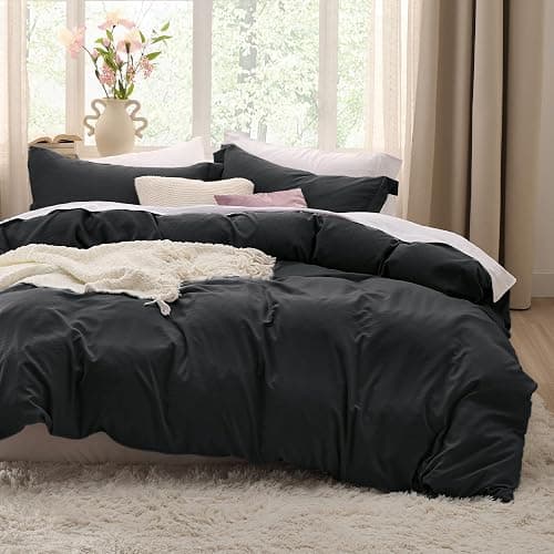 Bedsure Black Duvet Cover Full Size - 3 Pieces Prewashed Extra Soft Cotton-Like Bedding Set, Includes 1 Duvet Cover 80x90 Inches with Zipper Closure & 2 Pillow Shams, Comforter Not Included - Image 1