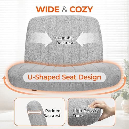 Orange Factory Criss Cross Chair Wheels Wide Cross Legged Office Desk Vanity Chair Comfy Fabric Armless Adjustable Swivel for Home Computer Task (Gray) thumbnail 4