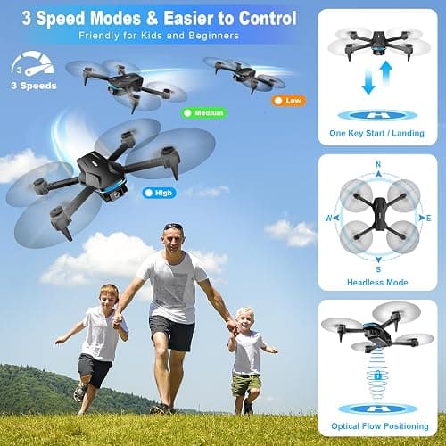 Drone with Camera 1080P HD FPV Foldable Drone for Beginners and Kids, Quadcopter with Voice Gesture Control with Carrying Case, One Key Take Off/Land, Optical Flow Positioning, 360° Flip, Waypoint Fly thumbnail 3