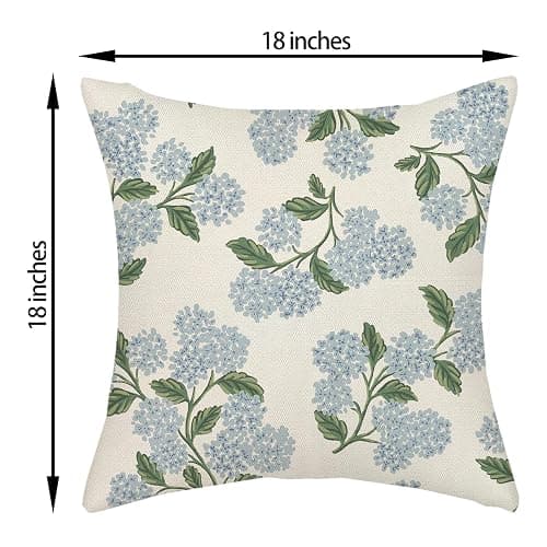DAFENA Spring Pillow Covers 18x18 Inch 2 Pcs Blue Green Hydrangea Flower Decor Throw Pillows Vintage Floral Seasonal Summer Outdoor Decoration Pillowcase Linen Cushion Cover for Couch Sofa thumbnail 3