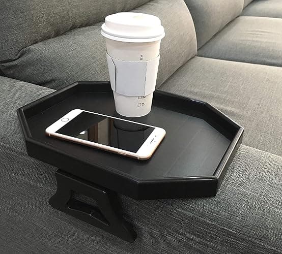 Sofa Arm Clip Table, Armrest Tray Table, Drinks/Remote Control/Snacks Holder (Plastic, Black) … thumbnail 3