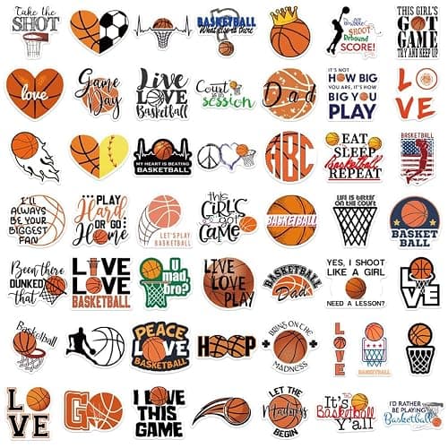 AOWDIAO Basketball Stickers for Water Bottle Cute Basketball Gifts 50 Pieces Sports Stickers for Kids Teens Adults thumbnail 3
