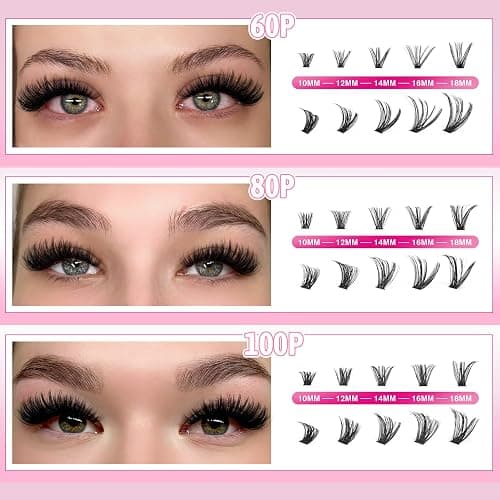 Volume Lash Clusters Kit DIY Lash Extension Kit 60D+80D+100D Individual Lashes Thick Cluster Eyelash Extensions Kit with Lash Bond and Seal and Tweezers by ALPHONSE (300pcs, 10-18mm) thumbnail 3