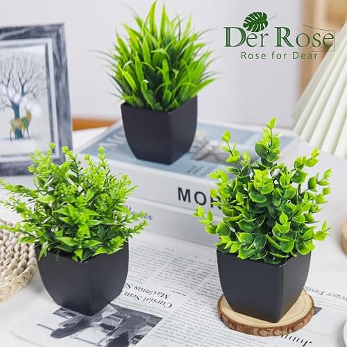 Der Rose 4 Pack Fake Plants Small Artificial Mini Faux Plants Indoor Black Bathroom Accessories for Room Home Office Shelf Decor thumbnail 5