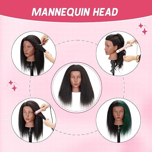 Mannequin Head with 100% Real Human Hair Cosmetology Training Doll Head for Hairdresser Practice Braiding Hair Styling with Clamp Stand (18 Inch) thumbnail 4