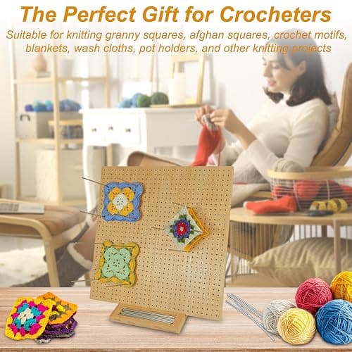 15.5" x 15.5"Foldable Crochet Blocking Board with Pins,Granny Square Blocking Board,Blocking Mats for Knitting with 35 5.9"Stainless Steel Rod Pins,Bamboo Crocheting Accessories Gifts for Crocheters thumbnail 6