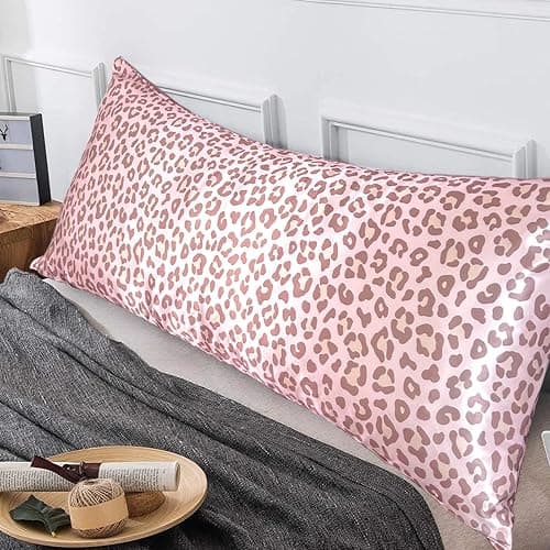 LCBD Satin Body Pillow Case for Hair and Skin, Pink Leopard Printed Silk Satin Body Pillowcase Cover, 20x54 Cheetah Print Body Cooling Pillow Cover with Envelope Closure thumbnail 8