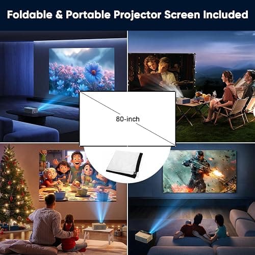 TMY 1080P Full HD Portable Mini Projector, Upgraded Bluetooth Movie Projector with Screen, Compatible with TV Stick Smartphone/HDMI/USB, Indoor & Outdoor Use thumbnail 2