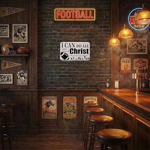 Funnysign Football Gifts I Can Do All Things Through Christ Philippians 4:13 Inspirational Bible Verse Tin Sign for Boys Room Man Cave Bedroom Living Room Decor 8 x 12 Inches (3926) thumbnail 6