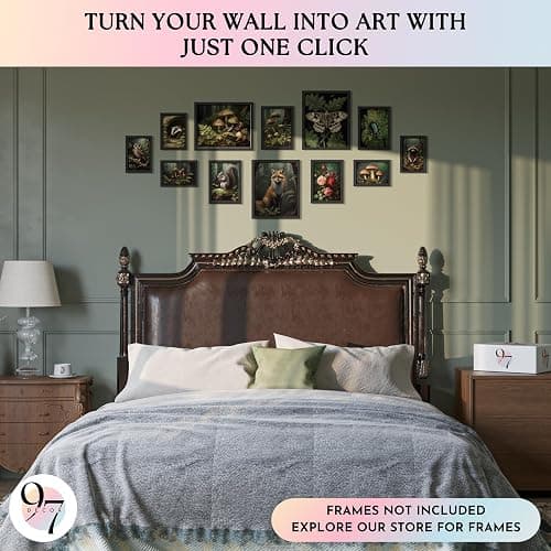 97 Decor Cottagecore Wall Art, 12 Botanical Mushroom Prints, Unframed | Cardstock prints, 3 pcs 8x10, 4 pcs 5x7, 5 pcs 4x6, mushroom, nature and animal art, cozy cottage bedroom decor thumbnail 3