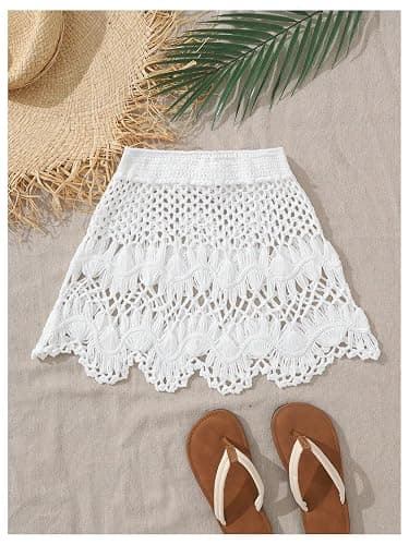 SHENHE Girl's Swimsuit Coverup Crochet Skirt Cover Up for Swimwear Hollow Out Beach Skirt thumbnail 2