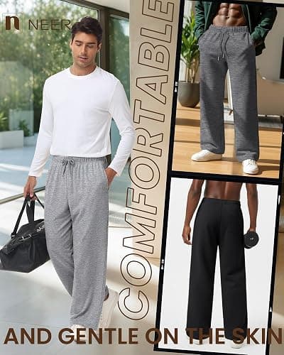 Neer 4 Pack Men's Sweatpants Athletic Wide Leg Drawstring Open Bottom Pants Baggy Joggers Lounge with Pockets Fall thumbnail 3
