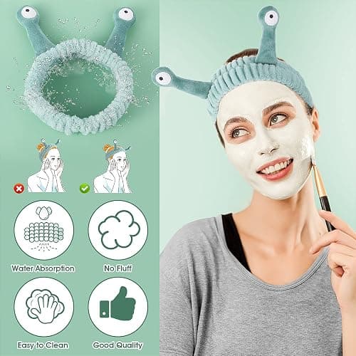 Molain Face Wash Headband, Palm and Snail Spa Hair Bands Makeup Headbands Women Cartoon Cute Coral Fleece Elastic Headband Creative Hair Accessories for Washing Face Shower Sports Beauty Skincare thumbnail 4