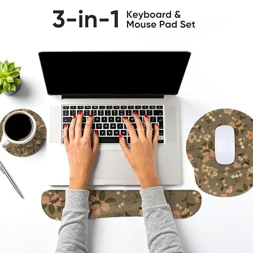 AORTDES Ergonomic Keyboard Mouse Pad Wrist Rest Support Set for Laptop/Computer/Desktop,Memory Foam Hand Rest Wrist Cushion for Gaming/Office,Lightweight Comfortable & Pain Relief (Flowers) thumbnail 5