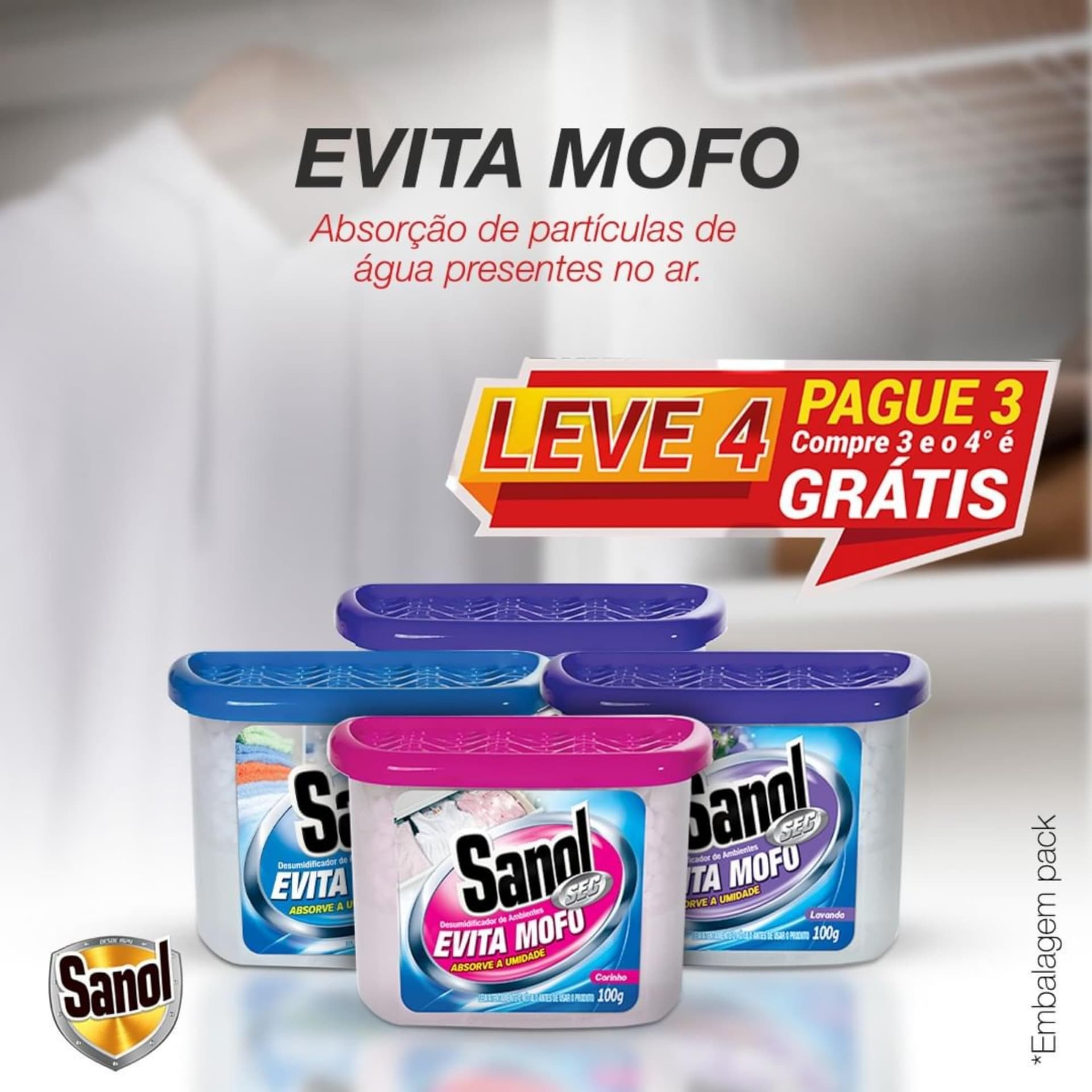Evita Mofo Absorventes de Umidade (desumidificador), Leve 4 Pague 3 - 1 Neutro / 2 Lavanda / 1 Baby, Sanol, 4 X 100g, Colorido thumbnail 8