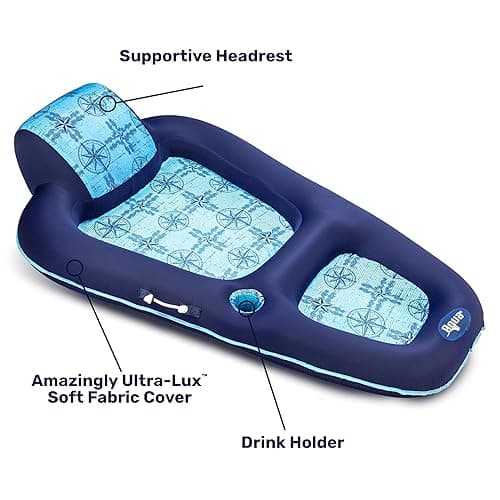 Aqua Campania Ultimate 2-in-1 Pool Float Lounge – Extra Large – Inflatable Pool Floats for Adults with Adjustable Backrest & Cupholder Caddy – Navy Hibiscus - Oversize Ultimate Lounge, 74"-90" Pineapple Hibiscus thumbnail 6