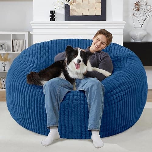 Homguava 6 FT Bean Bag Chair,6' Big Bean Bag,Giant Bean Bag Chairs for Adults with Memory Foam Filled,Comfy Large Beanbag Chairs Soft Bean Bag Sofa with Dutch Corded Plush Cover-Blue thumbnail 3