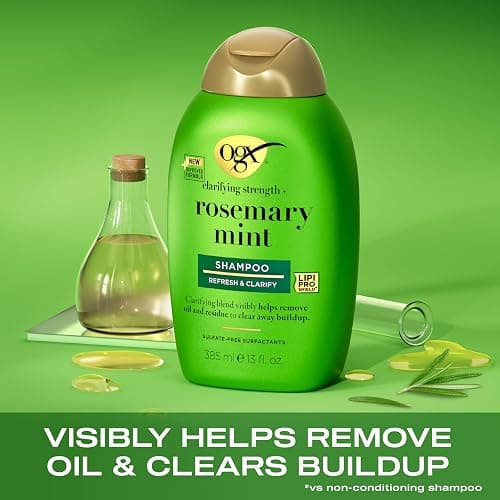 OGX Refreshing Scalp with Rosemary Mint Shampoo, Clarifying Blend to Remove Excess Oil and Residue, Clears Away Buildup, Sulfate Free, 385ml - Rosemary Mint Shampoo thumbnail 2