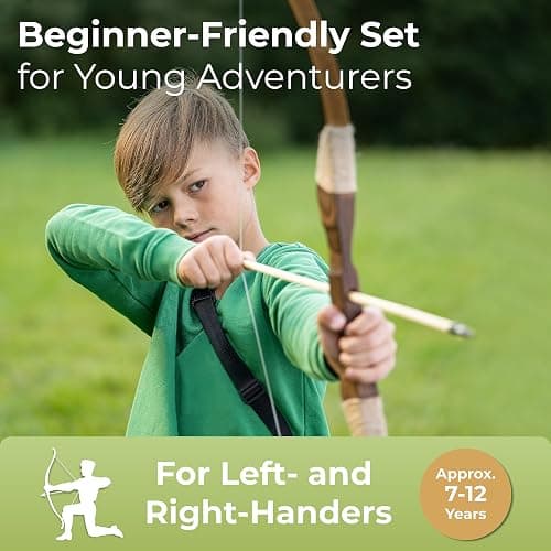 BOWRILLA® Wooden Bow and Arrow for Kids with 10 Arrows, Quiver, 3 Targets & Storage Bag | Kids Bow and Arrow Set for Right- and Left-Handers | Indoor and Outdoor Toys for Children Boys & Girls thumbnail 2
