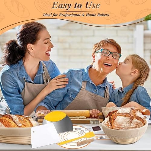 Banneton Basket Set of 2, 10" Oval & 9.7" Round Banneton Bread Proofing Basket with Liners, Bread Lame, Silicone Baking Mat, Danish Whisk, Brush, Proofing Bowls Sourdough Starter Kit Tools thumbnail 9
