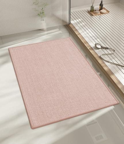 *BOUGHT* Bathroom Rugs Mat 24x17, Ultra Thin Non Slip Bath Mat Small Quick Dry Absorbent Bath Mat for Bathroom Floor, (Pink, 24"x17") - Image 1