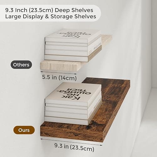 Feihorrm 90CM Long Floating Shelves Set of 2, 23.5cm Deep Rustic Wall Shelf, Modern Style, 2 Shelves, Wall-Mounted, Unisex, Living Room thumbnail 4