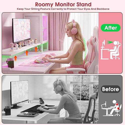 DurayLoly 47" White Computer Desk with 2 Acrylic Cabinet & 3 Fabric Drawers | Integrates Ample Storage & Display, Great Fit for Small Spaces, Outlets Suitable for Studying, Working & Gaming Equipments thumbnail 7