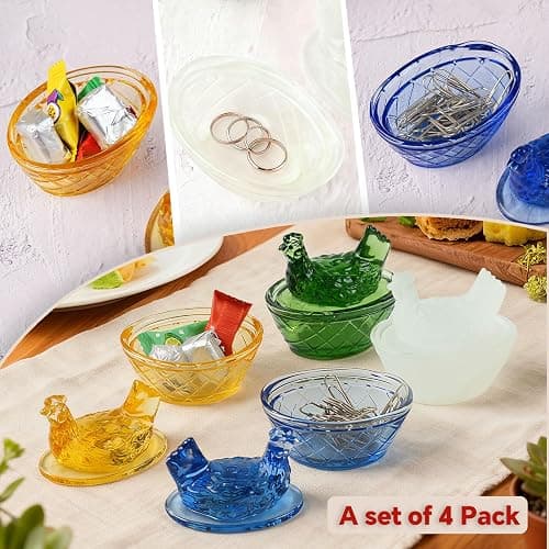 ocpcrn Mini Glass Crystal Hens On Nests,Handmade Glass Figurines Vintage Collectible Removable Lid Home Decorations Ornaments for Easter Christmas Office Tabletop Decor (Luminous) thumbnail 6