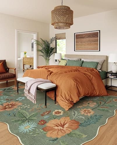 Lahome Floral Washable Rugs 8x10, Non-Slip Soft Green Rug Stain Resistant, Ultra-Thin 8x10 Rugs for Living Room Easy Clean Boho Accent Carpet for Dining Room Office(8x10ft,Green) thumbnail 3