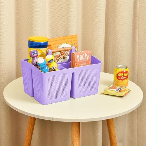 ALINK Portable Shower Caddy Basket with Compartments, Plastic Divided Cleaning Caddy Organizer Storage Tote with Handle for Bathroom, College, Dorm Room Essentials - Purple thumbnail 4