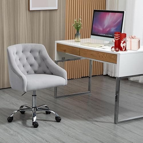 MOJAY Velvet Office Swivel Vanity Chair, Fabric Desk Pretty Fancy Gold Office Chair for Girls, 360°Swivel Height Adjustable Reception Chair (Grey) - Grey thumbnail 9
