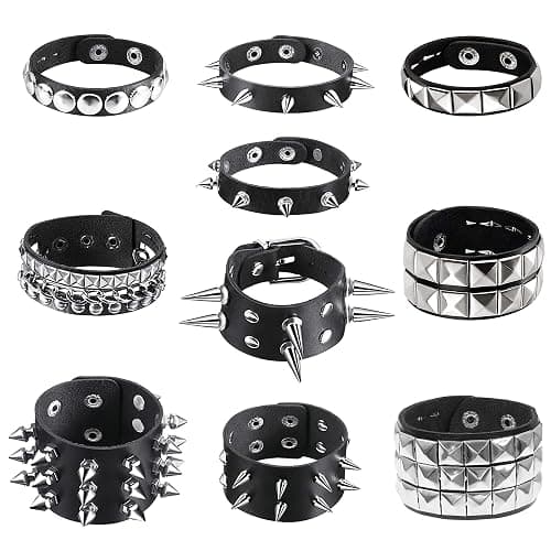 10 Pieces Studded Bracelet, Emo Spiked Bracelets Y2k Black Leather Rivet Punk Bracelet Rock Cuff Goth Bracelets Punk Accessories Halloween for Men Women - Image 1