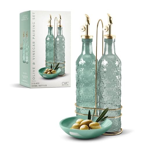 COOK WITH COLOR Glass Olive Oil Bottle Dispenser - 2 Pack- 17oz Oil and Vinegar Cruet - Olive Oil Carafe Decanter for Kitchen - Image 1