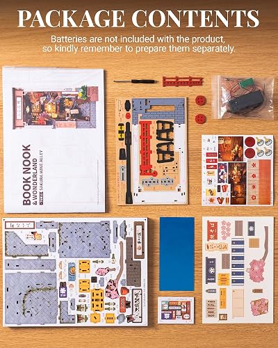 ROBOTIME Book Nook Kit DIY Miniature House Kit for Adults 3D Wooden Puzzle Bookends Bookshelf Diorama Insert Dollhouse Creative Decorative Unique Gifts for Teens and Beginners (Sakura Wine Alley) thumbnail 5