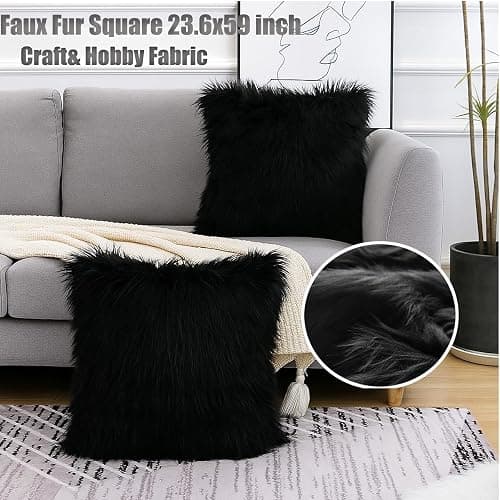 Faux Fur Fluffy Crafts Fabric 23.6x59 inch Black, Long Pile Shaggy Fur Fabric for Costume, Halloween Decoration, Home Sewing, Craft Arts Supply, Upholstery, Christmas Plush Furry Material thumbnail 5