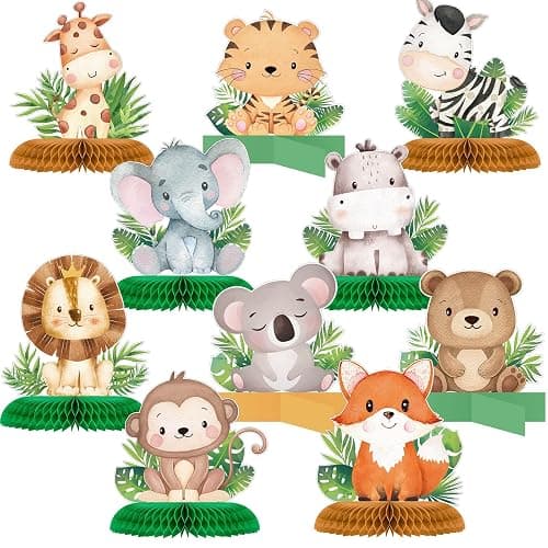 Gueevin 10 Pcs Safari Honeycomb Centerpieces for Baby Shower & Birthday Party Decorations, Jungle Animal Table Centerpieces Set(Cute Animals) - Image 1
