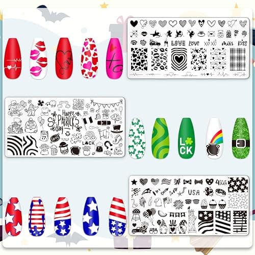 Whaline 6 Pcs All Holiday Nail Art Plates | Christmas Valentines Fall Winter St. Patrick’s Day Patriotic Theme, Stamp Template, DIY Print Manicure Salon Design thumbnail 5