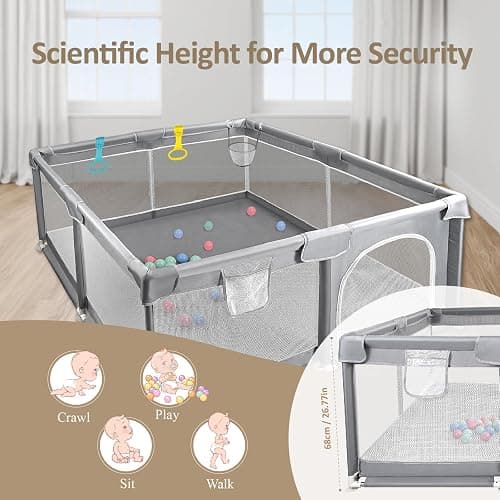 CHOLY Baby Playpen for Babies and Toddlers, Durable Play Pen with Visible Breathable Mesh, Foam Protection, Easy to Assemble Infant Fence -128 ×128cm (Light Grey, 128 x 128cm) thumbnail 5