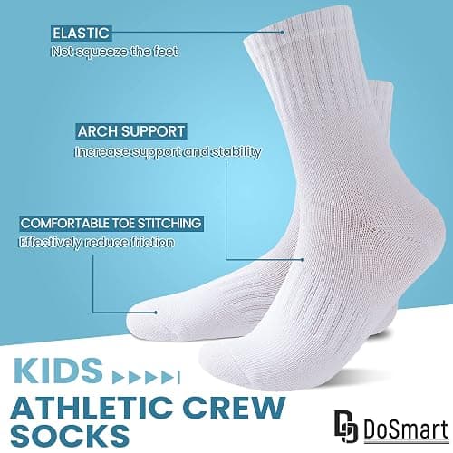 DoSmart Kids Athletic Crew Socks Boys Girls Classics Cotton School Uniform Childs Sports Breathable Casual Socks 10 Pairs thumbnail 4