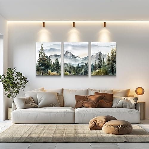 MHARTK66 Wall Art for Living Room Modern Wall Decor for Bedroom Office Decor Abstract Mountain Forest Landscapes Ink Painting 3 Piece Framed Canvas Art Prints Ready to Hang Wall Pictures Home Decor thumbnail 2