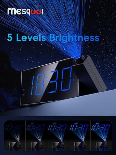 Digital Projection Alarm Clocks for Bedrooms - Large LED Display, 180° Rotatable Projector, 5-Level Dimmer,USB Charger,Battery Backup,Loud Dual Alarms for Kids Elderly,Heavy Sleepers,Snooze,12/24H,DST thumbnail 4