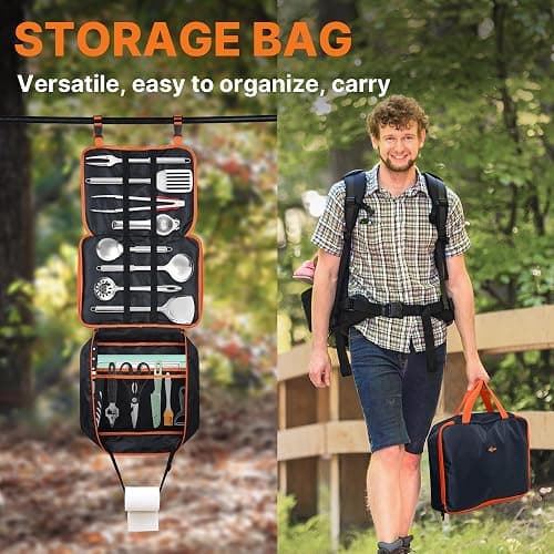 Gaialoop Portable Camping Cooking Utensils Set, Camp Kitchen & Campfire Cooking Equipment, RV Essentials, Camper Must-Haves Accessories, Outdoors Cookware, Christmas Stocking Stuffers Gifts thumbnail 7