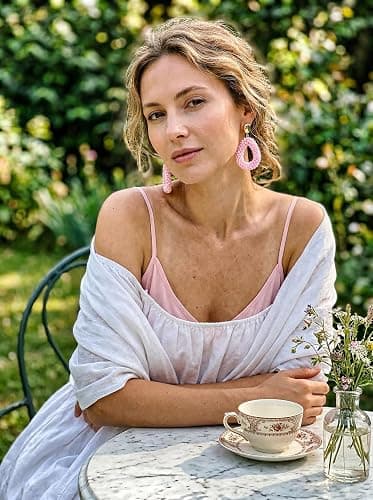 Boho Ohrringe hängend für Damen,Tropfenförmige Reisperlen Leichte Ohrringe Eleganter Hingucker für Frauen Modischer Schmuck thumbnail 4