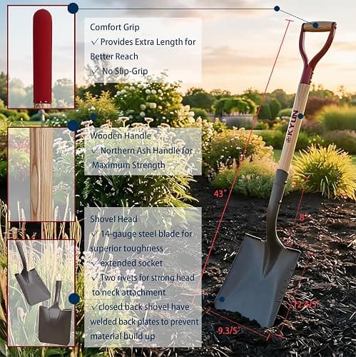 KYLIN 6-Piece Pro Long Ash Handle Garden Tools Set for Landscaping Agricture or Backyard,14-Gauge Shovels,Forged Rakes,Forged Weeding Hoe Sidewalk Scraper, thumbnail 4