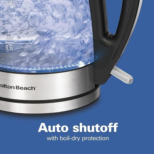 Hamiton Beach 40864C Glass Electric Kettle, 1.7 Liter Capacity, Automatic Shutoff, Cord-Free Design, Stainless Steel thumbnail 4