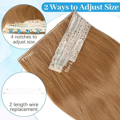 KooKaStyle Invisible Wire Hair Extensions Long Wavy Layered Synthetic Hair Extensions with Transparent Wire Adjustable Size 6 Secure Clips Strawberry Blonde Hairpieces for Women 16 Inch thumbnail 4