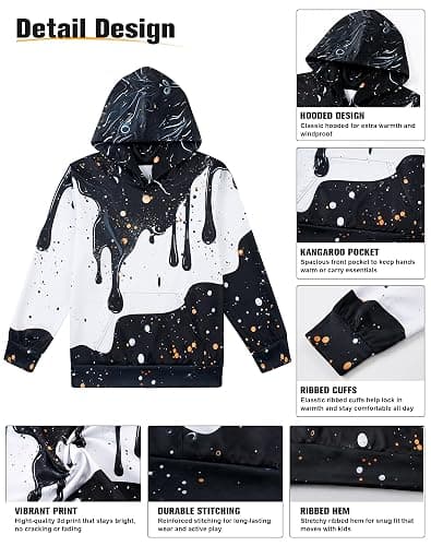 uideazone 6-16 Years Boys Hoodies for Kids 3D Graphic Hooded Sweatshirt | Big Kangaroo Pocket, Lightweight Fabric, Easy Match, for Spring, Fall and Winter, Indoor and Outdoor Activities thumbnail 7