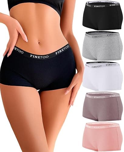 FINETOO Boyshort Underwear for Women Cotton Boxer Briefs Full Coverage Ladies BoyShorts Panties 5 Pack - Image 1