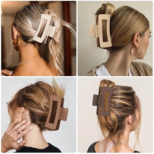4.1 Inch Large Hair Claw Clips 8 Pcs Rectangle Big Clips for Thick Hair Nonslip Acrylic Banana Jaw Accessories for Women and Girls (Brown Colorful) thumbnail 6