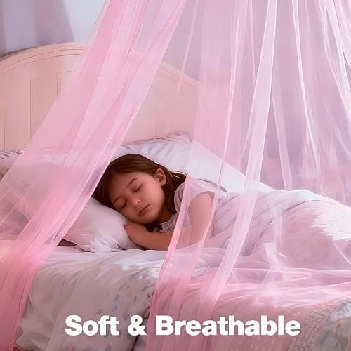 LionLively Pink Bed Canopy for Girls,Kids Princess Round Dome Bed Curtain, Dreamy Mosquito Netting for Girls, Bedroom Accessories, Ceiling Tent thumbnail 4